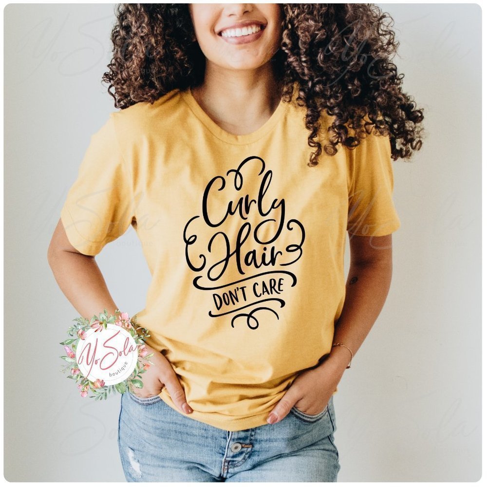 Curly Hair Don't Care - Heather Mustard T-shirt, Graphic tee